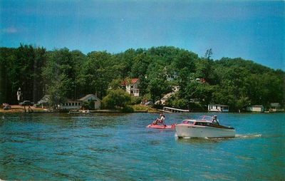#ad 1957 Kalamazoo River Saugatuck Michigan L.L. Cook Photo Postcard Boating $6.99