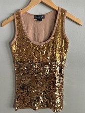 Gold Sequin Tank Top Metallic Sparkle Party Going Out Top Size Small