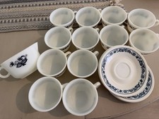 White & Blue Floral Round Cup & Saucer Set w/...