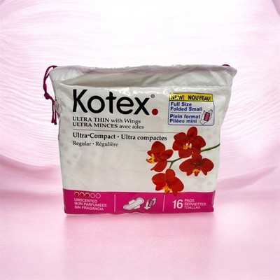 Kotex Compact ULTRA THIN WITH WINGS Regular Pads, 16ct Unscented | New SEALED