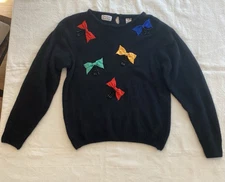 Vintage 90s Black Angora Blend Sweater with Accents Size M