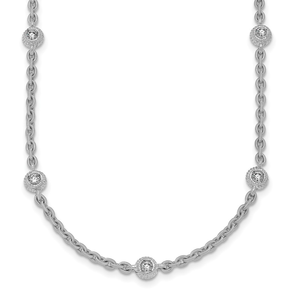 18K White Gold Textured Diamond Station Necklace 18