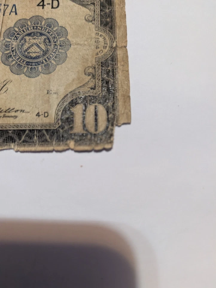 1914 $10 U.S. FEDERAL RESERVE NOTE - CLEVELAND TRIANARY SERIAL NUMBER D37787837A - Image 4 of 4