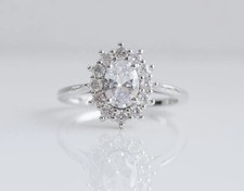 Lab-Created 1.60 Ct Oval Cut Diamond Halo Engagement Ring 14K White Gold FN