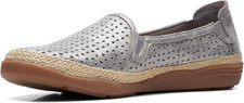 Clarks Collection Elaina Ruby Slip On Loafer Shoes Pewter Textile Women's 6 M