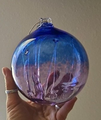 Kitras Art Glass Olde English Witch Ball - Cobalt / Purple Hanging Glass