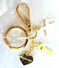 MICHAEL KORS Gold-Tone Key Chain Heart, White Star, Key, NEW