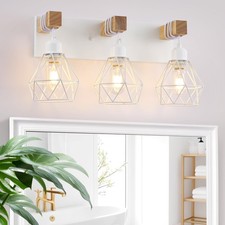 Bathroom Vanity Light Fixtures, 3 Light Farmhouse Wood Over Mirror White