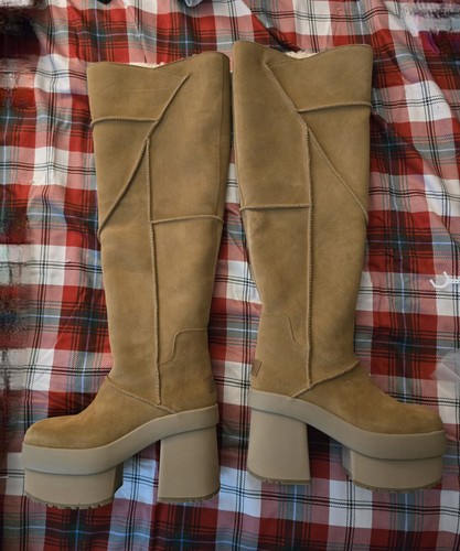 Stivali sopra il ginocchio donna scamosciati castagno platform Xtra nuovi UGG New Heights taglia 8,5 - Foto 8 di 9