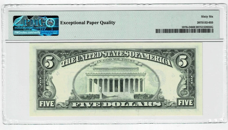 $5 1981 Federal Reserve Note Fr. 1976-D. PMG 66 EPQ - Image 2 of 3