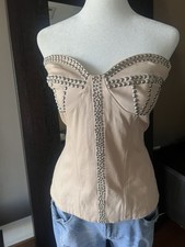 Blush Strapless Studded Corset Top Zip Back Boned Demi Opaque Women's