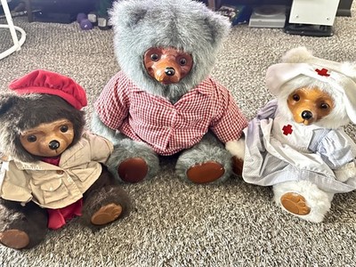 Lot 3 Robert Raikes Bears  LTD Ed Signed Wood Face Plush w/ Tags