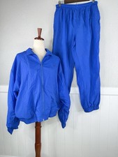 Vtg Reebok Tracksuit Womens Large Blue Nylon Windbreaker Jacket Pant Set 90s