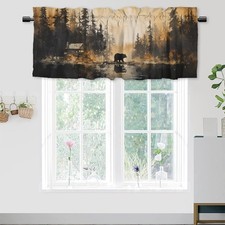 Dabuniu Rustic Cabin Blackout Window Curtain Valance Cute Bear Forest Country...