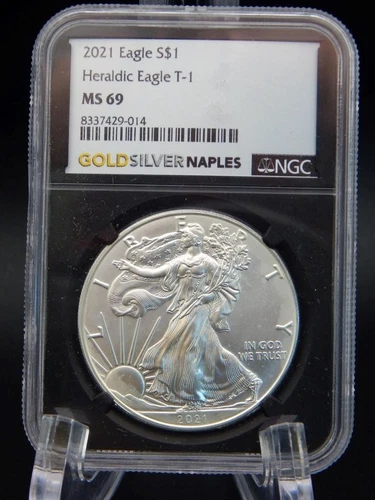 2021 HERALDIC EAGLE T-1 Silver Eagle DOLLAR ASE NGC MS 69 (BF2115)