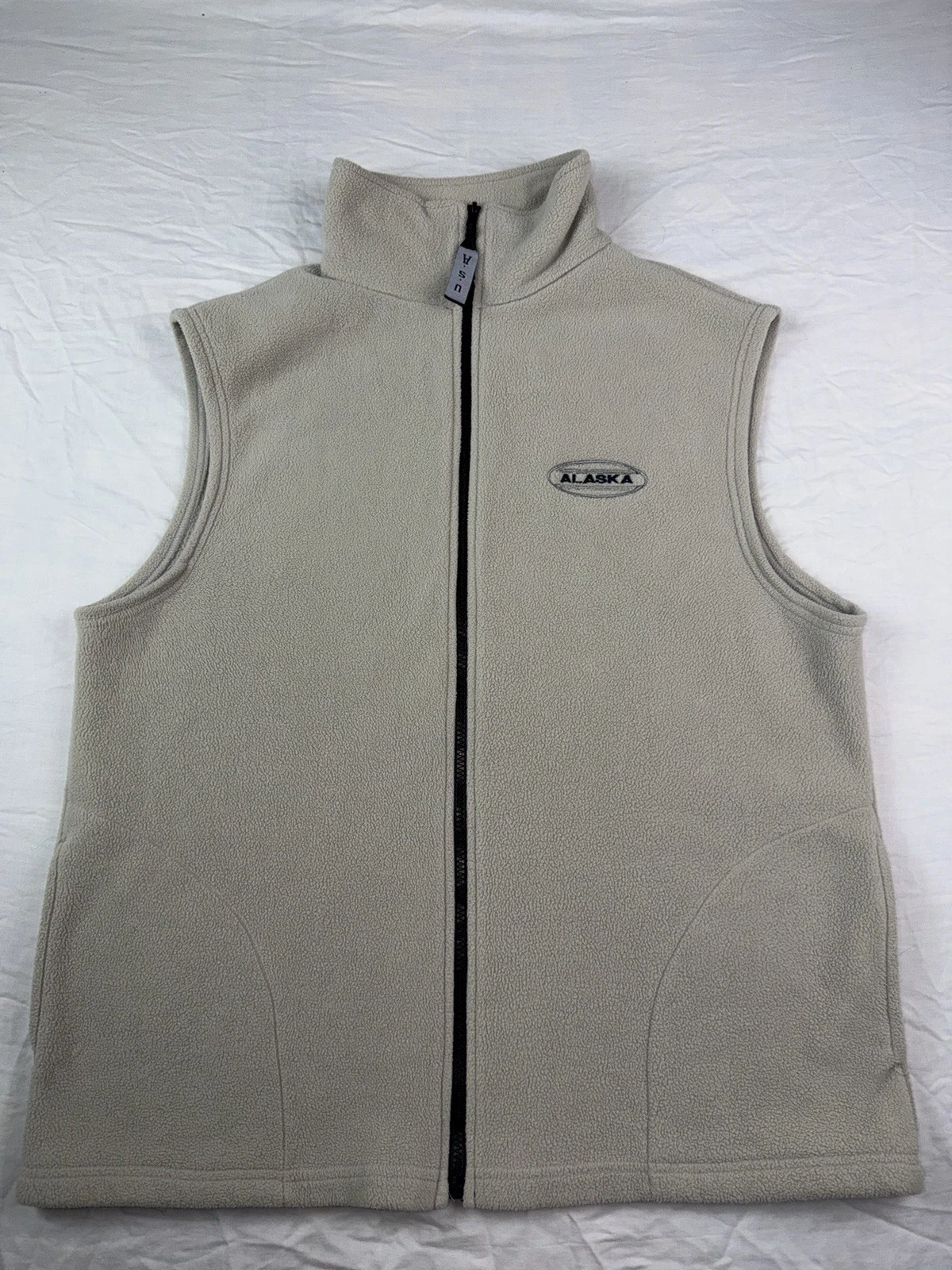 Vintage Alaska Fleece Vest Made in USA Size L Full Zip Sherpa Cream Outdoor
