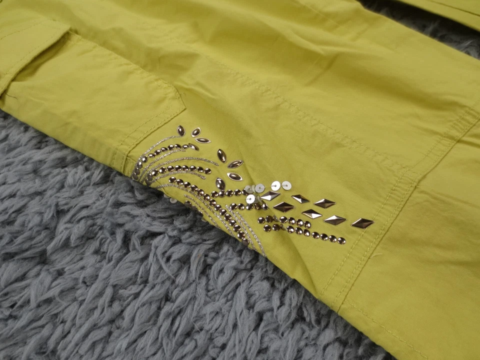 Pantalones capri INC International Concepts para mujer 12 amarillo verde con cuentas cargo corbata Foto 3 de 4