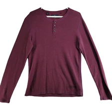 Buffalo David Bitton Mens Size M Solid Waffle Cotton Long Sleeve Henley T-Shirt