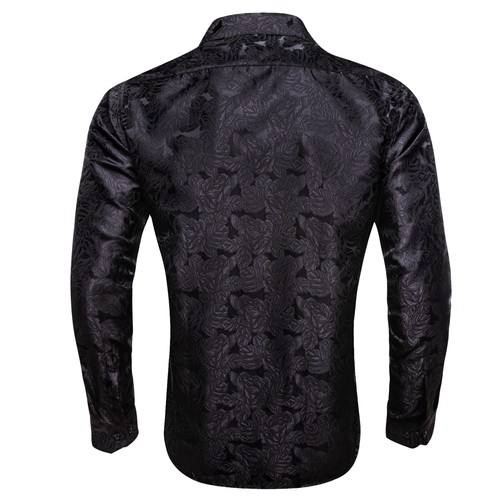 New Mens Silk Shirts Blue Red Grey Floral Dress Shirt Long Sleeve Button Down - Picture 61 of 169