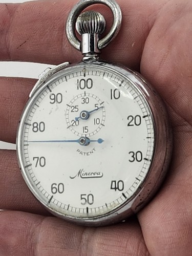 Minerva Vintage Pocket Stop Watch Swiss Made 7 Jewels Working! RARE!!! - Picture 2 of 11