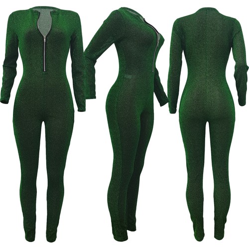 Women Stylish Long Sleeves Patchwork Zipper Bodycon Casual Jumpsuit Romper - Bild 12 von 15