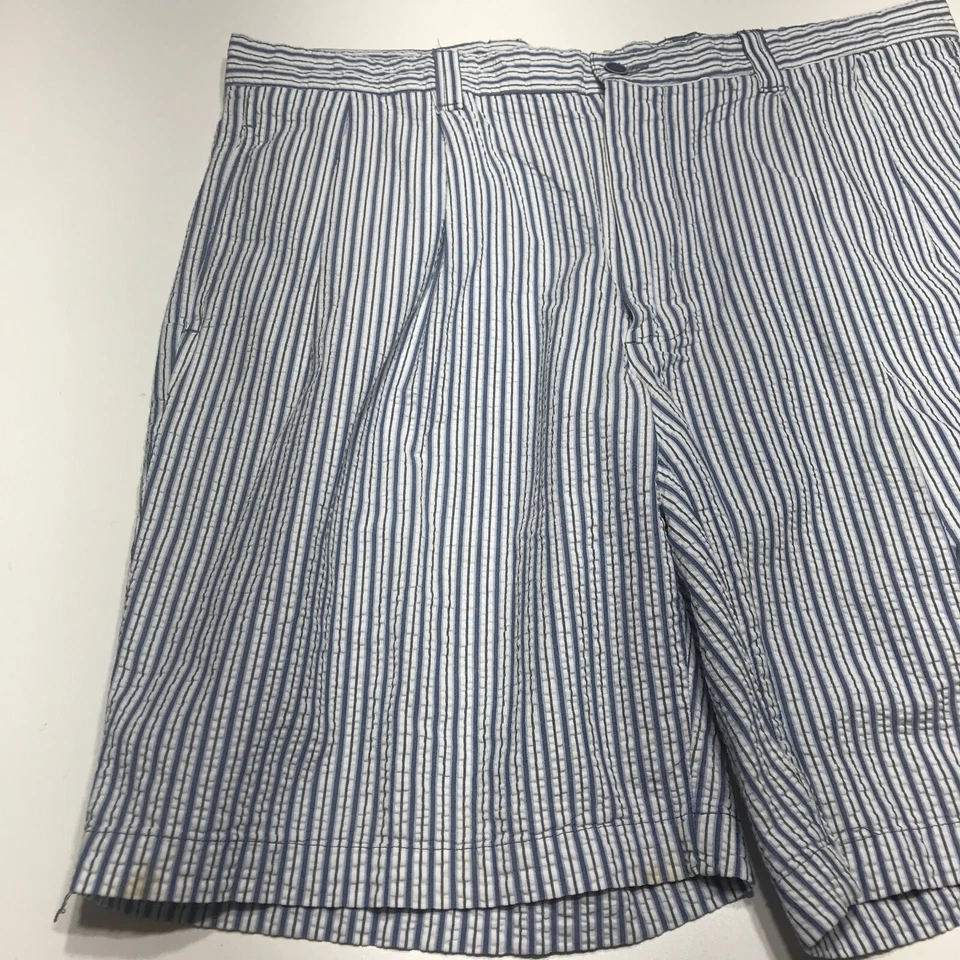Pantalones Cortos Dockers Tour Para Hombre Talla 36 Azul Blanco Gris Rayas Seersucker Plisado Frontal Foto 3 de 4