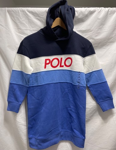 POLO Ralph Lauren pullover Hoodie Youth Size M 8-10 POLO spell out blue shades - Picture 6 of 20