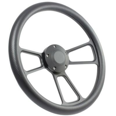 1966-72 Jeep Jeepster Black Steering Wheel With Fiber Vinyl Half Wrap Full Kit