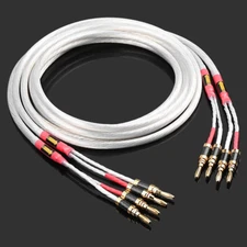 Audio Pair 8N OCC Silver Plated Single Wire HiFi Speaker Cable+Banana Spade Plug