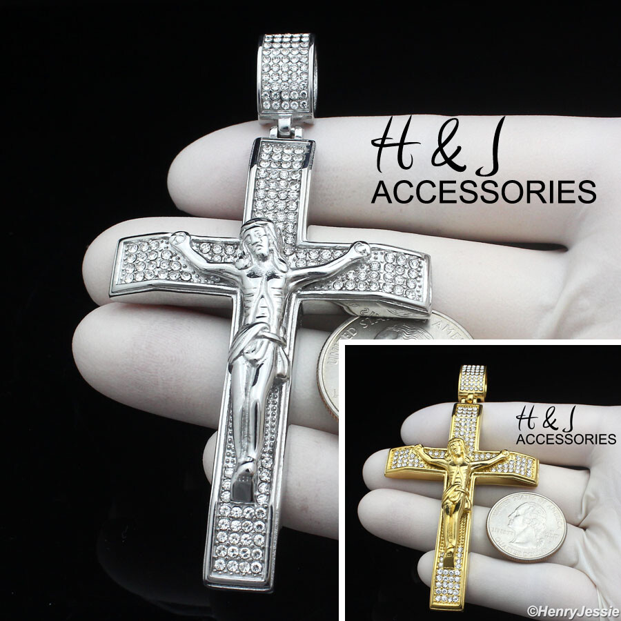 MEN STAINLESS STEEL ICY CZ SILVER/GOLD PLATED BIG JESUS MEN STAINLESS STEEL ICY CZ SILVER/GOLD PLATED BIG JESUS