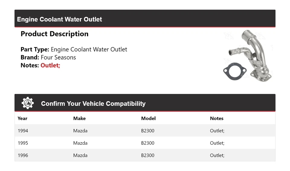 Salida de agua refrigerante motor Mazda B2300 1994-1996 4 estaciones 1995 Foto 2 de 4