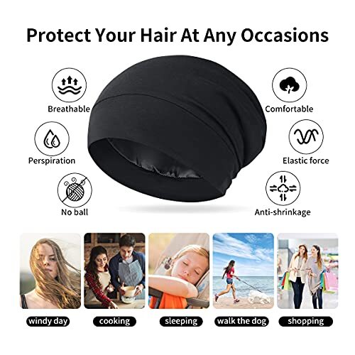 Cappellino teschio avvolgente per capelli ricci cofano setoso per capelli crespi - Foto 3 di 8