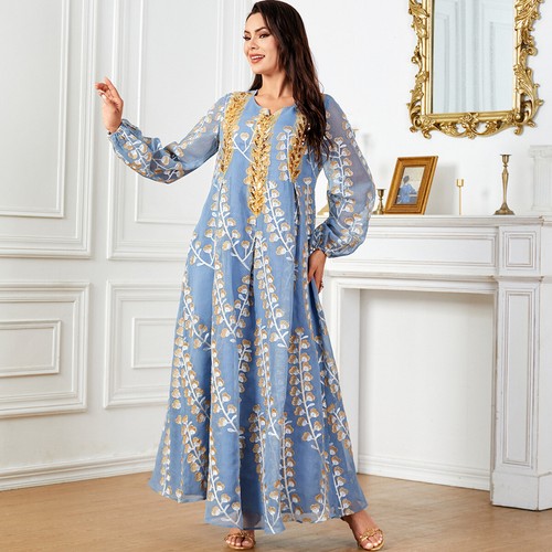 Women Abaya Kaftan Muslim Long Dress Maxi Robe Embroidery Cocktail Vintage Prom - Foto 4 di 8