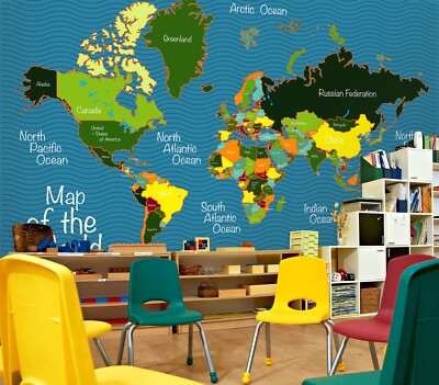 3D World Map Colors G6380 Wallpaper Wall Murals Removable Self-adhesive Erin
