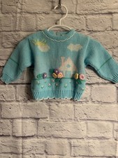    Vtg Knit Sweater Baby Toddler 80s 90s Cute Crewneck 3-6 M 3D Embroidery 474