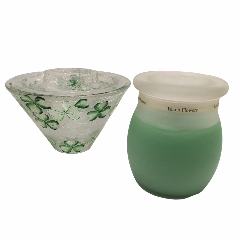 Illuminations Retired Candle Island Flowers + Crackled Glass Shade CELTIC DREAMS - Image 2 of 4