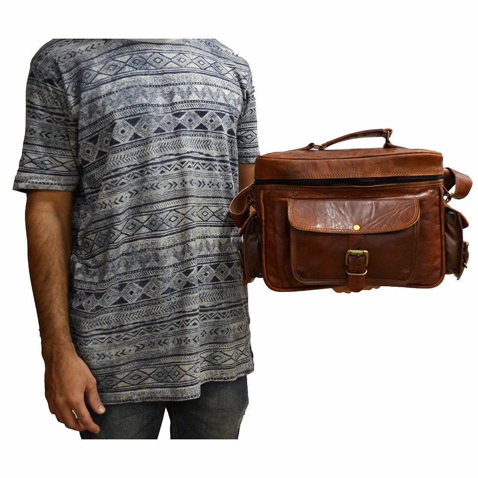 Bolso Mensajero de Cuero Cámara DSLR SLR Estuche Acolchado Cartera Bandolera Bolsos Foto 4 de 4