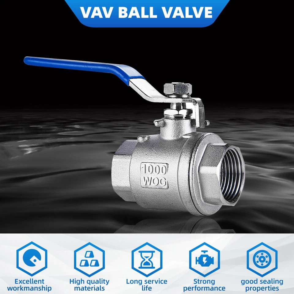 2 Pack 304 Stainless Steel 1/4 inch 2P Ball Valve full  Port for Water Oil Gas - Image 3 of 4
