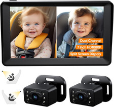 Baby Car Camera for 2 Kids - 7 Inch HD1080P Split Screen Baby Monitor with Dual