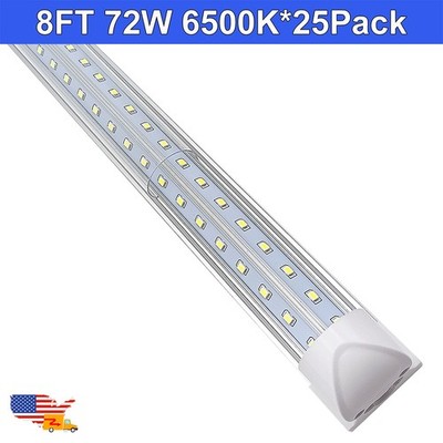 25 Pack T8 Integrated 8Ft Led Tube Light Bulbs V Shaped 72W 6500K Led Shop Light