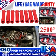 Car 8Pc 1"x6" Spark Plug Wire Boot Protector 1200° Sleeve Heat Shield Red Cover