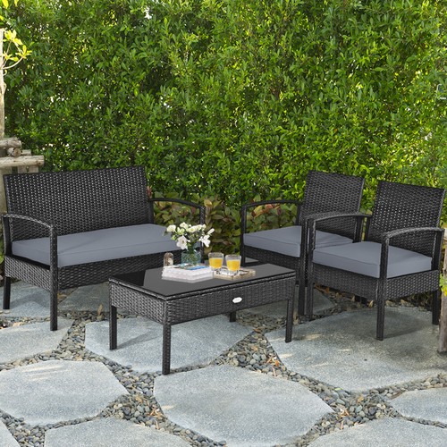 Patio Garden 4PC Rattan Wicker Furniture Set Black - Picture 5 of 10