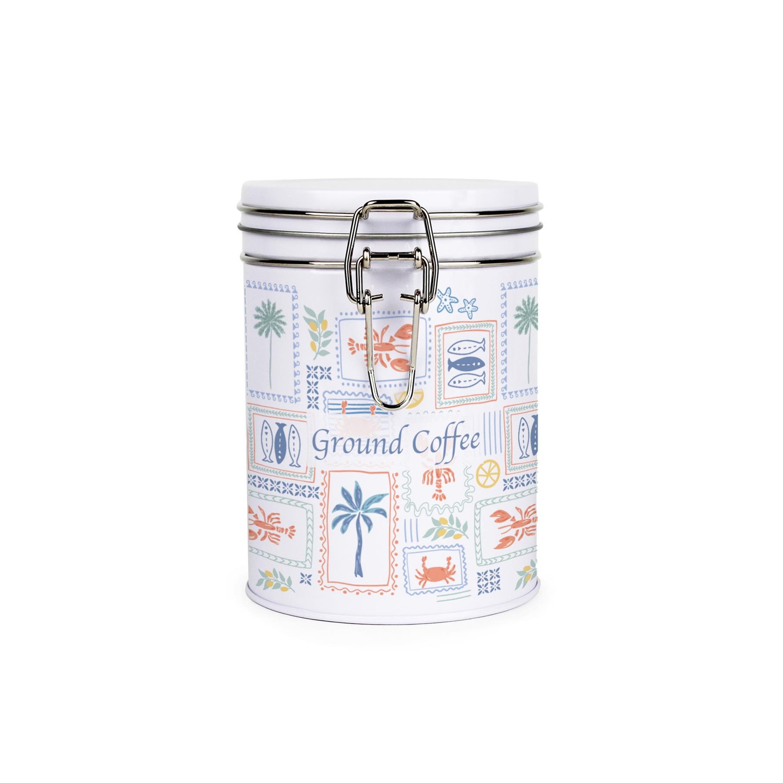 Mediterranean Summer Ground Coffee Canister - Metal Kitchen Storage Gift