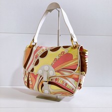 Emilio Pucci One Shoulder Hand Bag Multicolor All Over Pattern White Handle JP