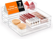 7-Piece Clear Drawer Organizer Trays with Non-Slip Pads for Desk Kitchen
