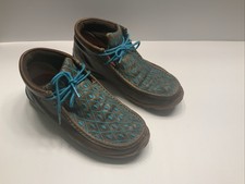 Twisted X Leather Bootie Womens 8M Chukka Driving Moccasin Brown Embroidered