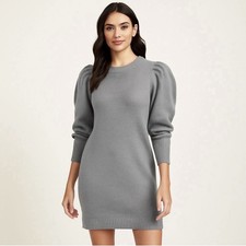 NWT Lily Rose Juniors Puff Sleeve Shift Sweater Dress Size Small Grey