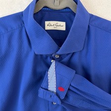 Robert Graham Mens 18 Big 34/35 Royal Blue Jacquard Textured Cotton Button Shirt