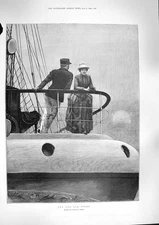 Original Old Antique Print 1888 Story Man Lady Ship Romance Price Fine Art 19th