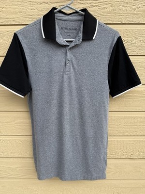 River Island Polo Shirt Mens Small Gray  Short Sleeve  muscle Fit